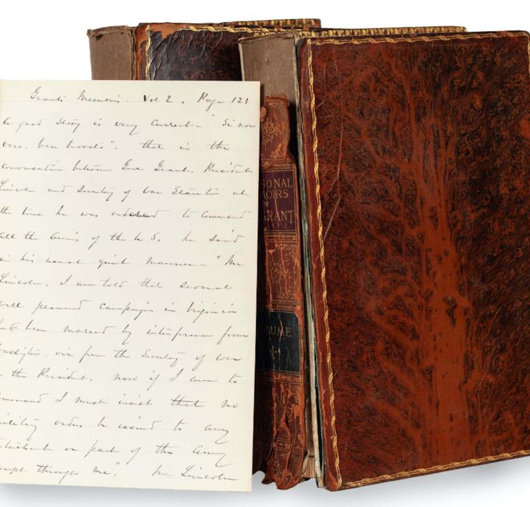 First edition of Grant’s memoirs annotated by his close friend General William Tecumseh Sherman.