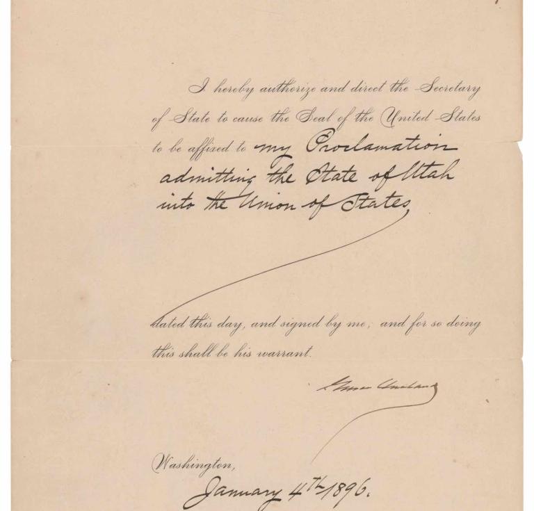 President Grover Cleveland Approves Statehood for Utah in 1896