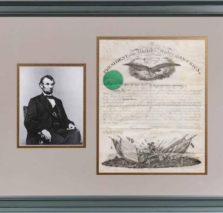 March 1862, Abraham Lincoln signed, framed appointment document