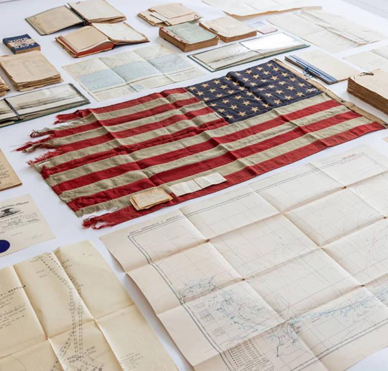 The flag and archive offered by Oliver Bayliss