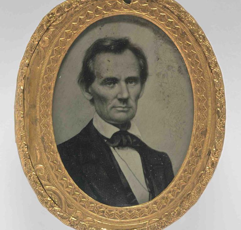 Abraham Lincoln by George Clark, ambrotype campaign pin, 1860