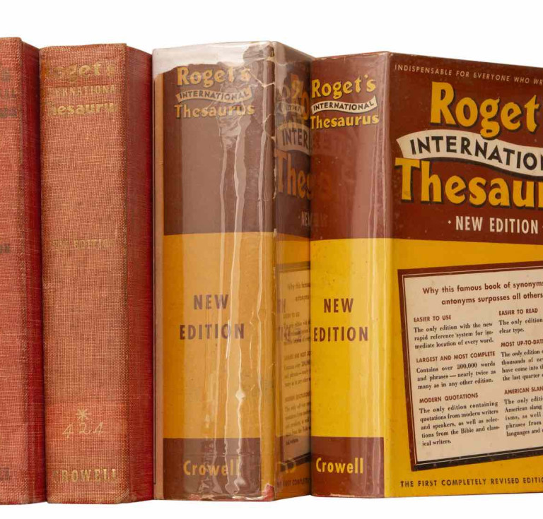 Four editions of Roget's International Thesaurus, printings 1946 - 1960