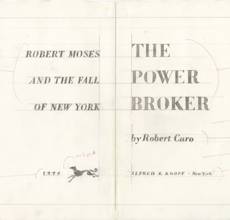 Draft title page spread for The Power Broker, ca. 1974