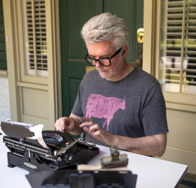 Tim Youd retyping Carson McCullers’s The Heart Is a Lonely Hunter at the Carson McCullers Center for Writers and Musicians in Columbus, Georgia, in May 2024. 