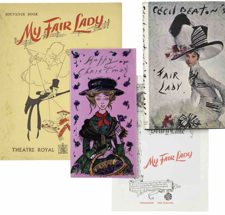 A My Fair Lady Theatre Royal, Drury Lane programme, and souvenir book, 1958; a copy of Cecil Beaton's Fair Lady, C. Tinling & Co., Ltd., London, 1964; and a Beaton designed Christmas card